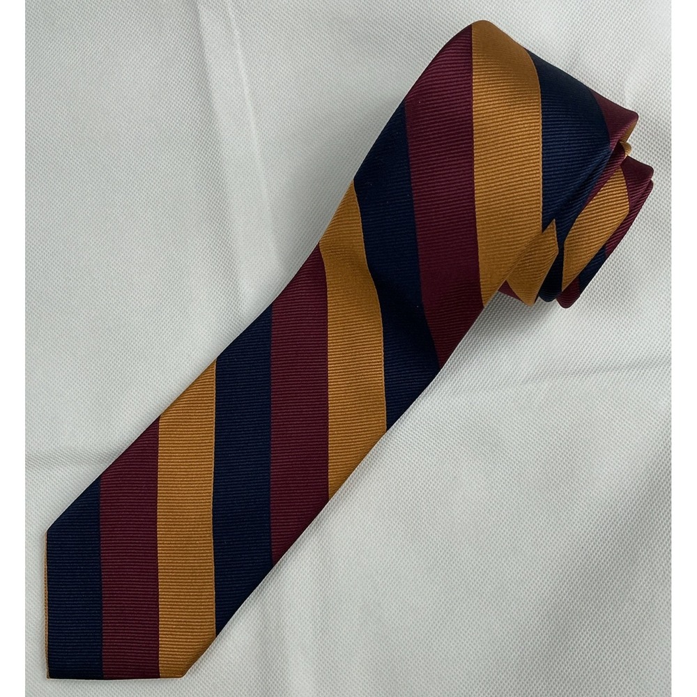 Jos A Bank Traveler Tie 100% Silk Navy Gold Burgundy Repp Striped 64" Long